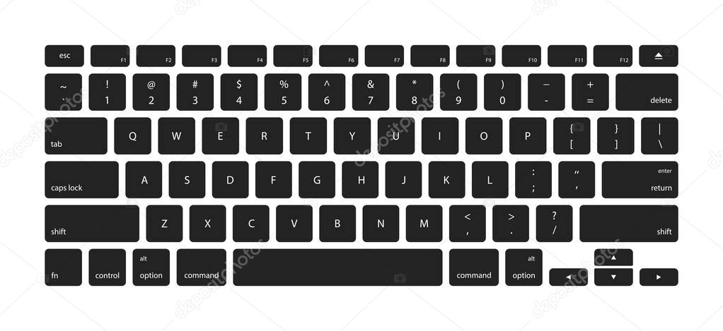 Vector keyboard keys stickers. Computer keyboard buttons, keys template. Letters, numbers and symbols