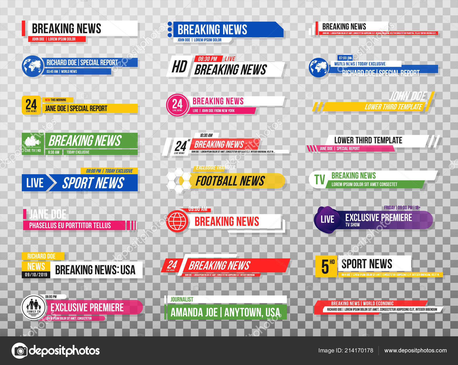 Lower Third Template Set Banners Bars News Sport Channels