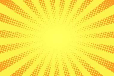 Çizgi roman tarzı arka plan. Yarı ton doku, vintage pop sanat tarzı arka planda noktalı. Retro Güneş ışınları, Güneş ışınları. Vektör