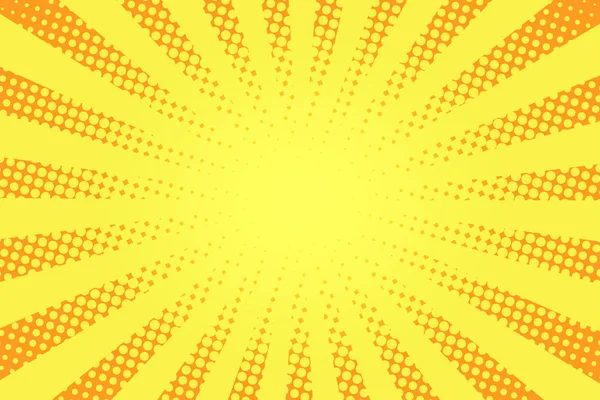 コミック スタイルの背景 ハーフトーン テクスチャ ヴィンテージ ドット ポップなアート スタイルの背景 レトロな太陽光線 木漏れ日 — ストックベクタ