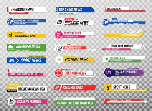 Vorlage Unteren Drittel Set Von Bannern Und Bars Für Nachrichten — Stockvektor