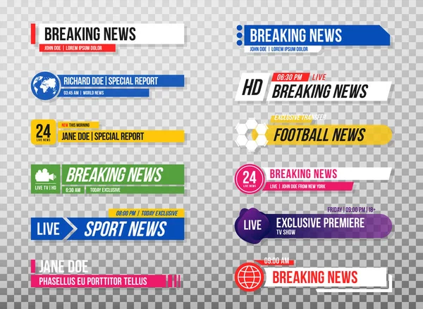 Lower Third Template Set Banners Bars News Sport Channels Streaming Stock Illustration