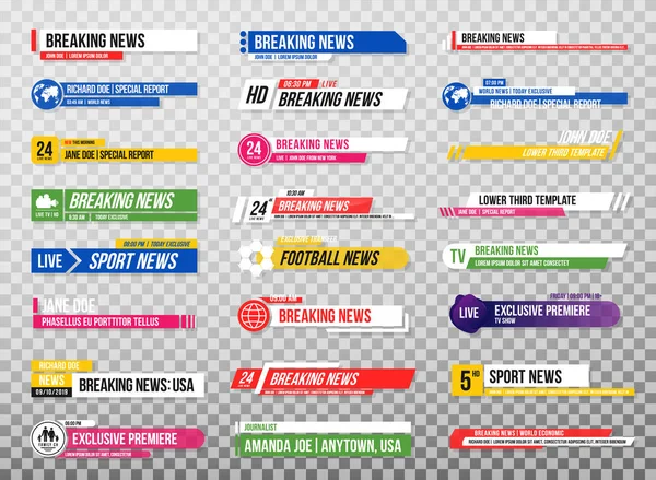 Lower Third Template Set Banners Bars News Sport Channels Streaming Royalty Free Stock Illustrations