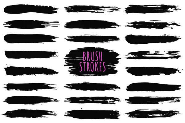 Brush Strokes Samling Hand Dras Penseldrag Svarta Penseldragen Och Bläck — Stock vektor