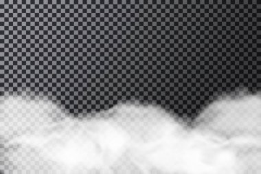 Smoke cloud on transparent background. Realistic fog or mist texture isolated on background. Vector clipart