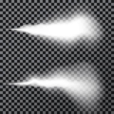 Su sprey etkisi, beyaz duman ya da izole üzerinde şeffaf arka plan sis. Püskürtücü sis etkisi ile toz. Vektör