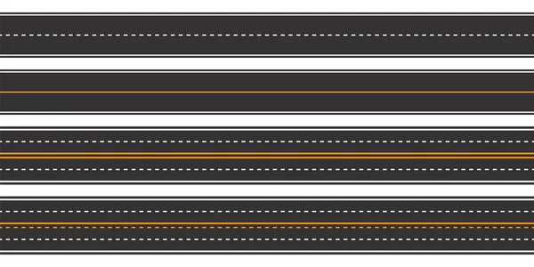 Routes Asphalte Horizontales Motif Sans Soudure Routes Droites Avec Marquage — Image vectorielle
