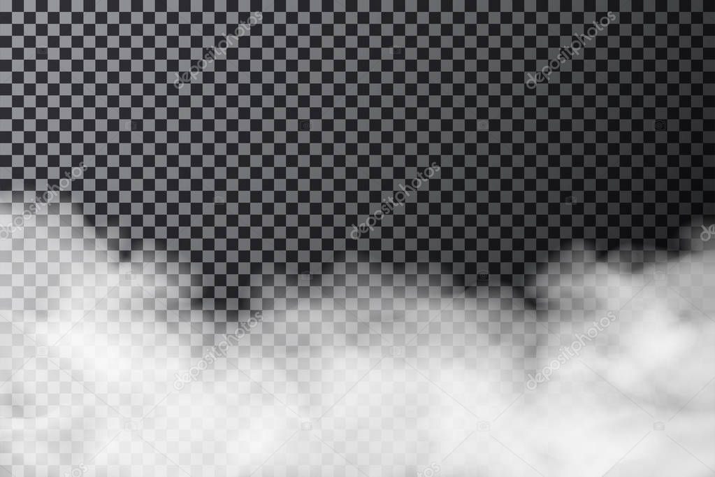 Smoke cloud on transparent background. Realistic fog or mist texture isolated on background. Vector