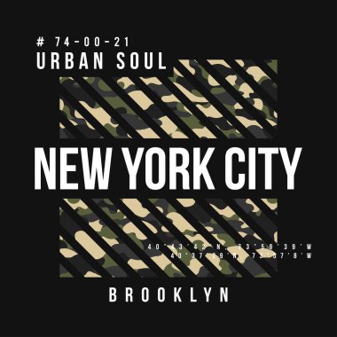 T-shirt tasarım kamuflaj doku ile askeri ordu tarzında. New York City tipografi slogan forması yazdırma. Vektör