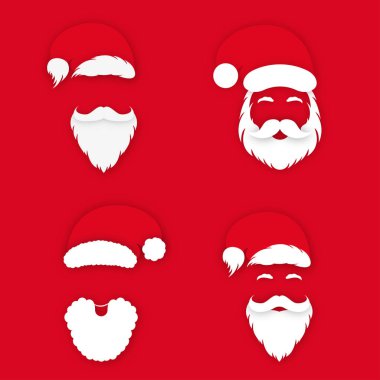 Noel Baba kırmızı zemin üzerine şapkalı. Noel Baba'nın yüzler silueti yemyeşil sakal, bıyık ve kaşları ile ayarlayın. Vektör