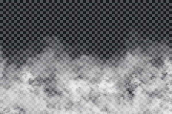 Дым облаков на прозрачном фоне. Реалистичная текстура тумана или тумана, изолированная на заднем плане. Прозрачный эффект дыма. Вектор
