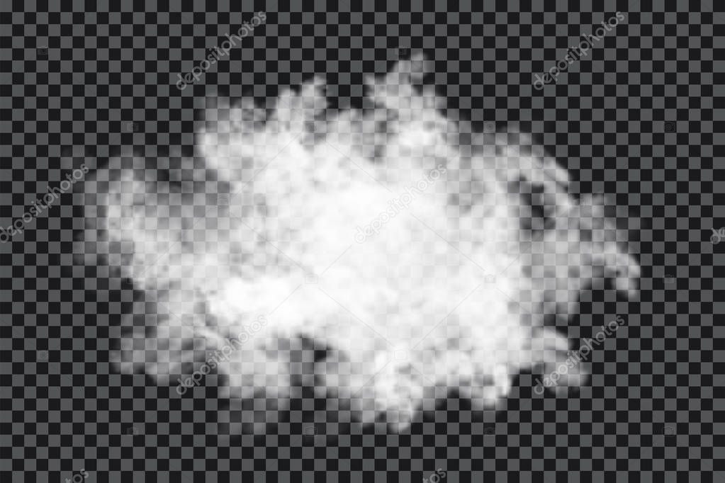 Smoke cloud on transparent background. Realistic fog or mist texture isolated on background. Transparent smoke effect. Vector