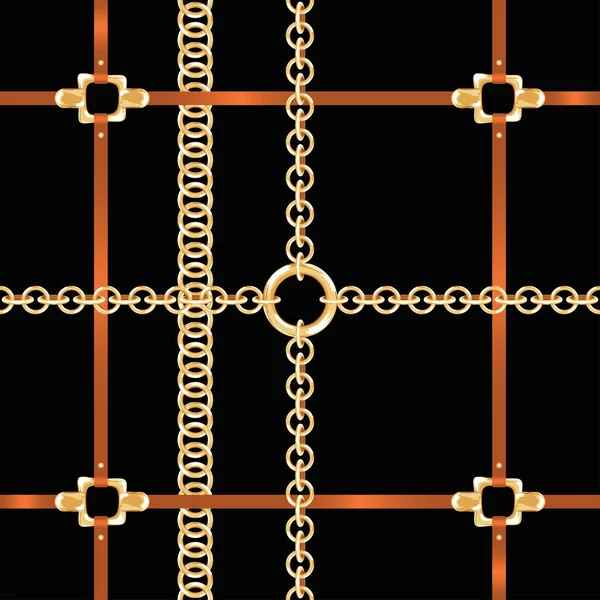 Altın Zincirler Kayışlar Seamless Modeli Barok Tarzı Moda Desenle Zincirleri — Stok Vektör