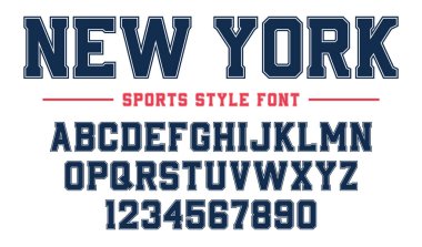 Klasik kolej yazı tipi. Vintage spor serif yazı tipi futbol, futbol, beyzbol ve basketbol için Amerikan tarzı. Alfabe ve numaralar anahat varsity tarzı ile