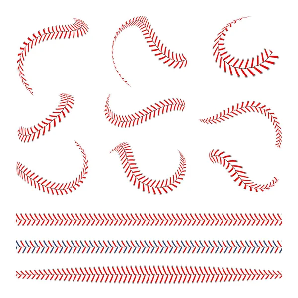 Baseball Csipkék Beállítása Baseball Varratokat Vörös Szálak Sport Grafikai Elemeket — Stock Vector