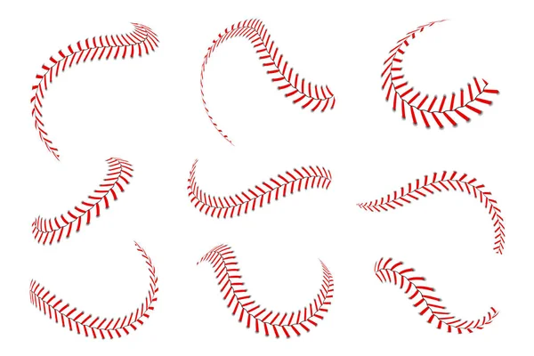 Juego Cordones Béisbol Puntos Béisbol Con Hilos Rojos Elementos Gráficos — Vector de stock