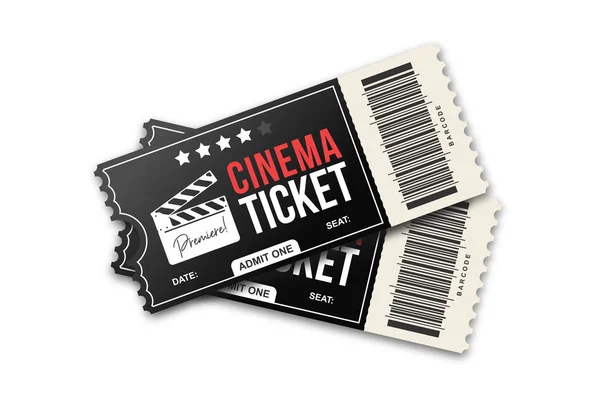 Due Biglietti Cinema Sfondo Bianco Movie Biglietti Modello Colori Nero — Vettoriale Stock