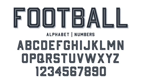 Sport stijl lettertype. Voetbal stijl lettertype met lijnen aan de binnenkant. Sportieve stijl letters en cijfers voor honkbal, basketbal en voetbal kit — Stockvector