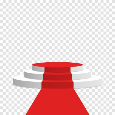 Kırmızı halı ile sahne podyum. Arka planda izole merdiven ile beyaz yuvarlak Kaide. Kazananlar ve ödül töreni için sahne