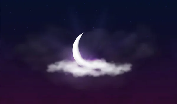 Ramadan Kareem 背景。穆斯林节日的神圣月份。美丽的新月在云与星星和阳光。斋月和穆斯林节日贺卡模板 — 图库矢量图片