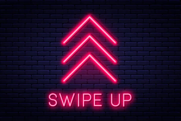 Swipe up, button for social media. Neon style arrow, button and web icon for advertising and marketing in social media application. Scroll or swipe up — Stock Vector