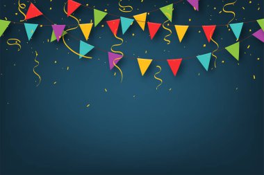 Karnaval çelenkler. Doğum günü kutlama, festival için konfeti ile dekoratif renkli parti bayrakları