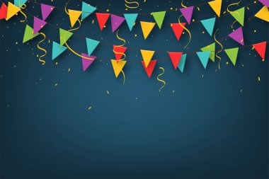 Karnaval çelenkler. Doğum günü kutlama, festival için konfeti ile dekoratif renkli parti bayrakları