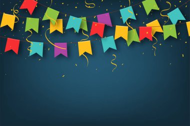 Karnaval çelenkler. Doğum günü kutlama, festival için konfeti ile dekoratif renkli parti bayrakları