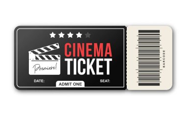 Beyaz arka plan üzerinde sinema bilet. Film bilet şablon siyah ve kırmızı renklerde