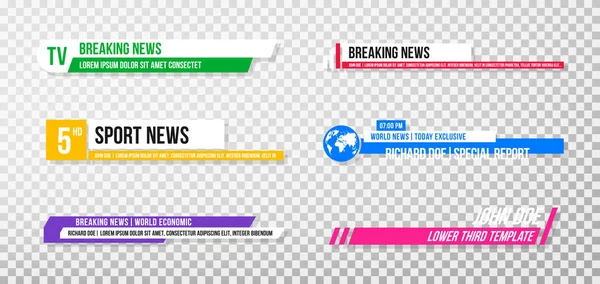 Lower third template. Set of TV banners and bars for news and sport channels, streaming and broadcasting. Collection of lower third for video editing on transparent background Royalty Free Stock Illustrations