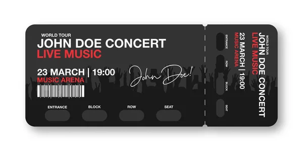 Plantilla de entrada de concierto. Plantilla de diseño de entradas para conciertos, fiestas, discotecas o festivales con gente de fondo. Entrada al evento — Vector de stock