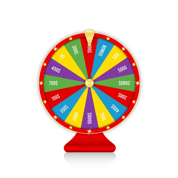 Roda da fortuna, roda da fortuna giratória colorida. Design de roleta realista para loteria, jogos de cassino —  Vetores de Stock