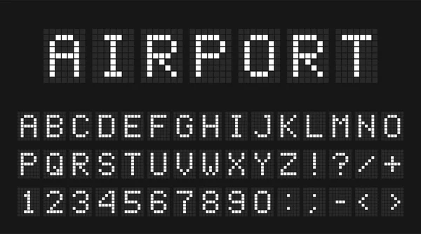 Led dijital yazı tipi, harfler ve sayılar. Dijital ekran tarzında İngilizce alfabe. Havaalanı, spor maçları, reklam panoları ve reklam için Led dijital kart konsepti — Stok Vektör