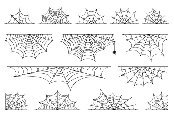 Készlet Spider Web Halloween Halloween Pókweb Keretek Határok Ijesztő Elemek — Stock Vector