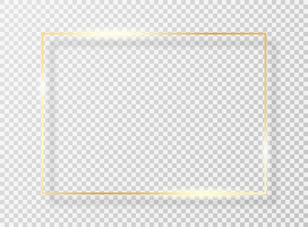 Gyllene ram med ljuseffekt. Gyllene glänsande ram eller gräns med bländning och glitter isolerad på transparent bakgrund — Stock vektor
