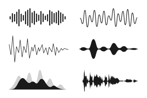 Set Sound Waves Analog Digital Line Waveforms Musical Sound Waves — Stock Vector