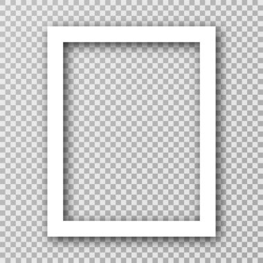 Beyaz kenarlı sosyal medya için beyaz fotoğraf çerçevesi. Gölge efekti ve şeffaf arkaplanı olan boş bir fotoğraf çerçevesi. Dikey resim çerçevesi. Vektör