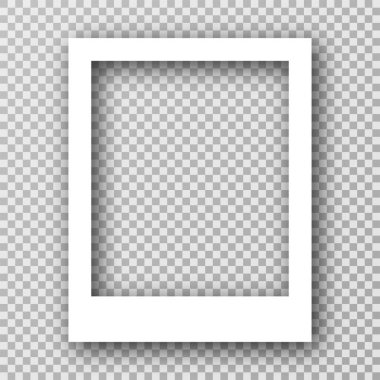 Beyaz kenarlı sosyal medya için beyaz fotoğraf çerçevesi. Gölge efekti ve şeffaf arkaplanı olan boş bir fotoğraf çerçevesi. Dikey resim çerçevesi. Vektör