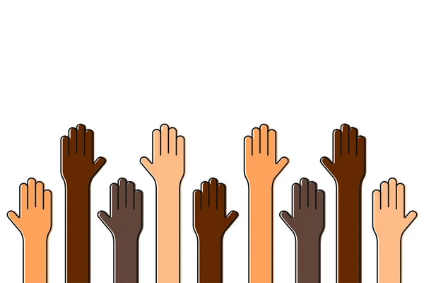 Stop Racism Black Lives Matter Raised Hands People Different Skin — Stock Vector