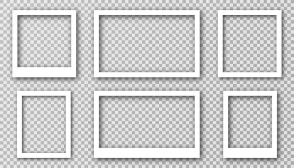 白色相框的社交媒体与白色边界 具有阴影效果和透明背景的空白相框 一套用于拼贴的矩形和正方形相框 — 图库矢量图片