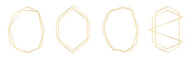 Art deco tarzında altın geometrik çerçeveler. Düğün davetiyeleri ve düğün kartları için lüks altın çerçeveler ya da sınırlar. Soyut geometrik şekiller. Vektör