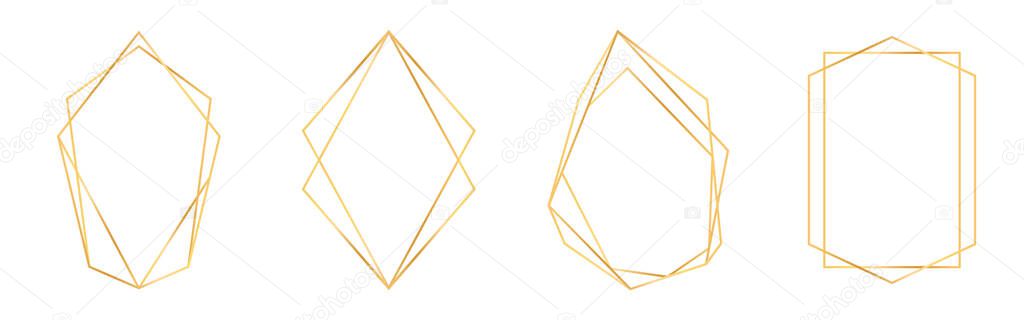 Set of golden geometric frames in art deco style. Luxury gold frames or borders for wedding invitations and wedding cards. Abstract geometric shapes. Vector