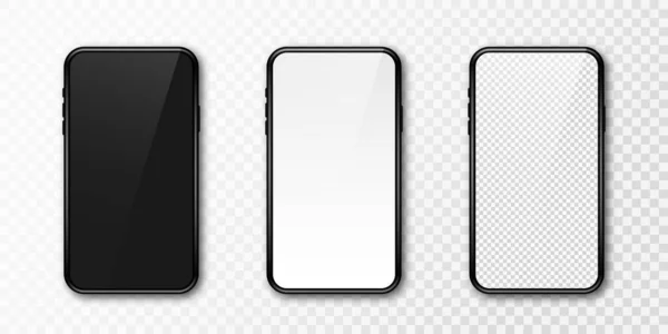 Реалистичный Макет Телефона Комплект Современных Телефонов Чистым Черным Прозрачным Дисплеем — стоковый вектор