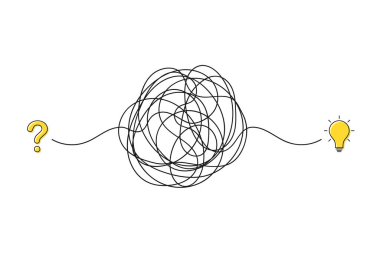 Yaratıcı fikir ve çözüm kavramı. Soru işareti ve ışınlı elektrik lambası ikonu. Bilgi, problem çözümü, yaratıcı fikir ve düşünce. Vektör