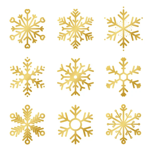 Συλλογή Από Χρυσές Νιφάδες Χιονιού Για Χριστουγεννιάτικη Διακόσμηση Λαμπερό Χρυσό — Διανυσματικό Αρχείο