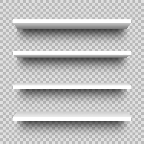 Raflar Manzara Beyaz Boş Raflar Vitrin Vitrinleri Şeffaf Arkaplanda Gerçekçi — Stok Vektör