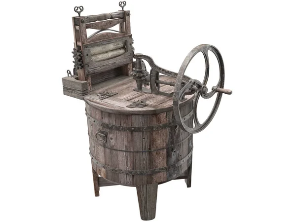 Beyaz Zemin Üzerinde Antik Çamaşır Makinesi Görüntü Stok Fotoğraf