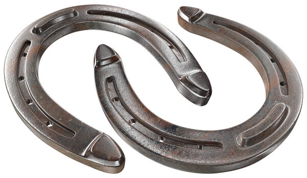 Rusty Horseshoe on white background . 3D image