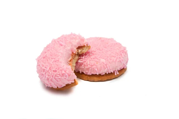 ピンク マシュマロ クッキー甘い砂漠 白で隔離 — ストック写真