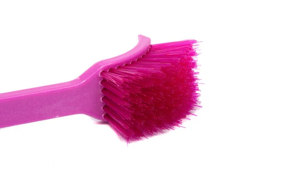 Brosse Rose Pour Nettoyant Plastique Plat Isolé Sur Blanc — Photo